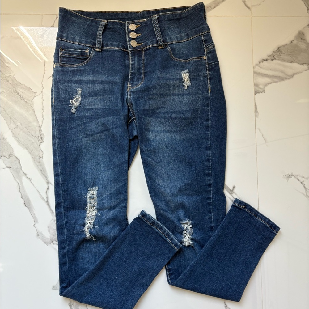 Dark Blue Distressed High-Waist Women’s Jeans